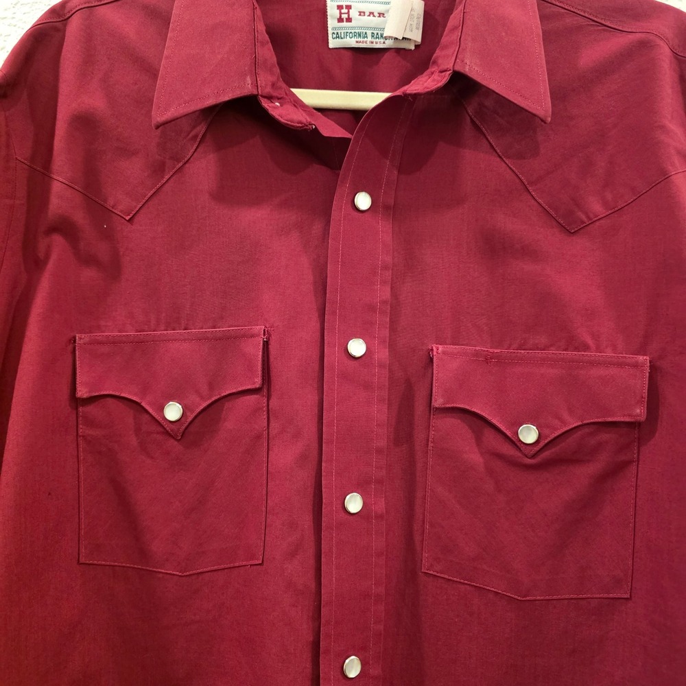 VTG H Bar C California Ranchwear Western Shirt Mens 16.5x34 Burgundy Pearl Snap - Picture 2 of 9